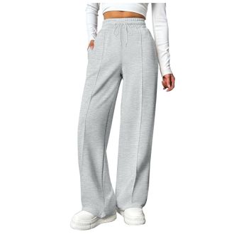 Generic Sweatpant for Women Wide Leg Joggers Winter Trouser with Pockets Baggy Sweatpants Elastic Waist Drawstring Pants for Sports Loose Joggers Bottoms Athl