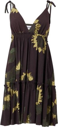 Moschino Kleedjes, Dames, Bruin, L, Moschino midi jurk met strikbandjes