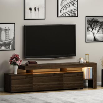 Dmora Mueble Para Tv Trasacco, Un Estante, Puerta Abatible, 3 Puertas, 192x37x53h Cm, Marr&oacute;n Nogal