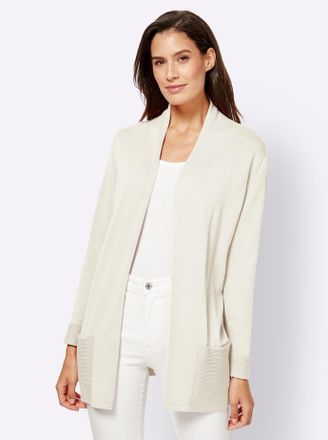 Casual Looks Longstrickjacke CASUAL LOOKS, Damen, Gr. 40, weiss (wollwei&szlig;), 100% Baumwolle, unifarben, Strickjacken Longstrickjacke