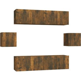 vidaXL 6 Piece TV Cabinet Set Smoked Oak Engineered Wood vidaXL