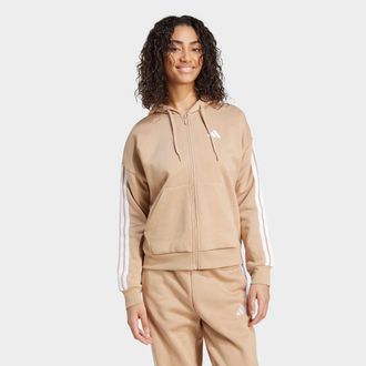adidas Kapuzensweatshirt ADIDAS SPORTSWEAR W 3S FL FZ HD, Damen, Gr. XS, warm sandstone, wei&szlig;, Obermaterial: 55% Baumwolle, 36% Polyester, 9% Viskose, angese