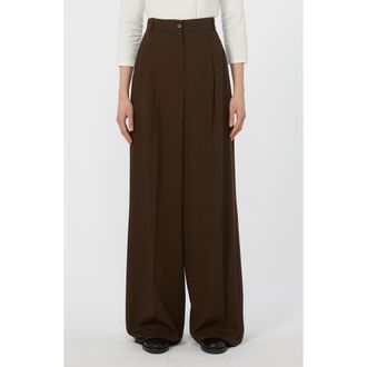 Max Mara Garenna Wide Leg Virgin Wool Pants in Dark Brown at Nordstrom, Size 2