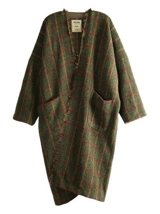 Uma Wang frayed check single-breasted coat - Green