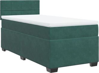 vidaXL Box Spring Bed with Mattress Dark Green 90x200 cm Velvet Vidaxl