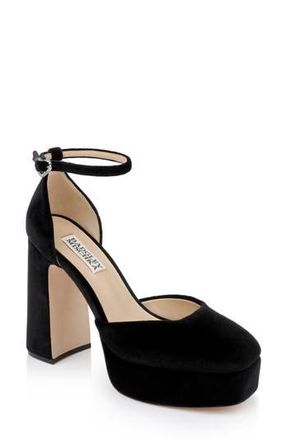 Badgley Mischka Jayda Ankle Strap Platform Pump in Black Velvet at Nordstrom Rack, Size 9.5