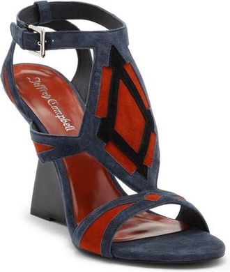Jeffrey Campbell Tam-Tam Wedge Sandal in Navy Suede Orange at Nordstrom, Size 6.5