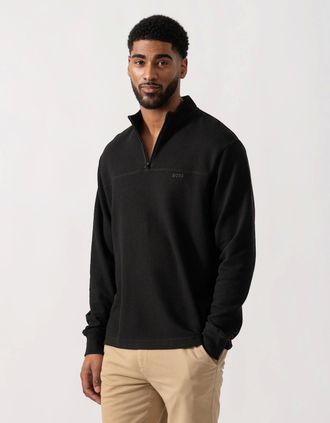 HUGO BOSS Mens BOSS Orange Hive Mens 1/4 Zip Sweatshirt - Black 001 - Size: 42