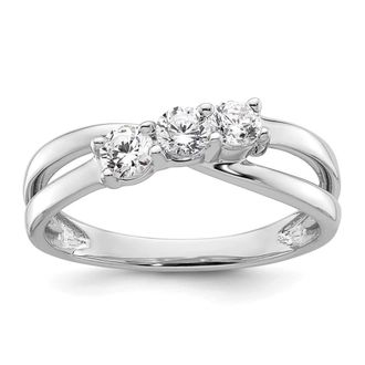 Diamond2Deal 14k White Gold Lab Grown Diamond 3-Stone Band Ring 1/2Ct Clarity- VS Color- G-H