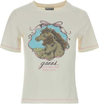 Ganni Off White Round Neck T-Shirt