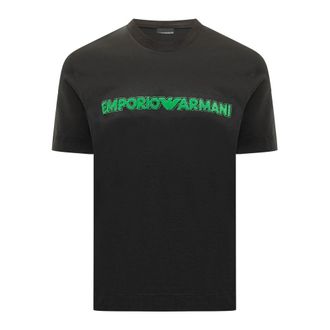 Emporio Armani Logo-gebrodeerd T-shirt - Heren - T-shirts - Zwart - M - Katoen - Tops