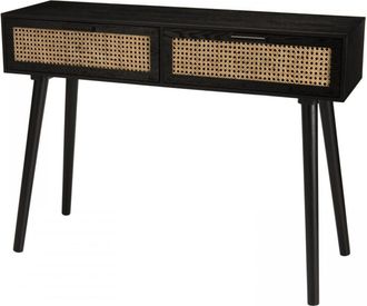 Macabane Consola de madera negra con 2 cajones de ratán