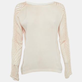 Maje Beige Crepe Sleeve Macrame Detail Top
