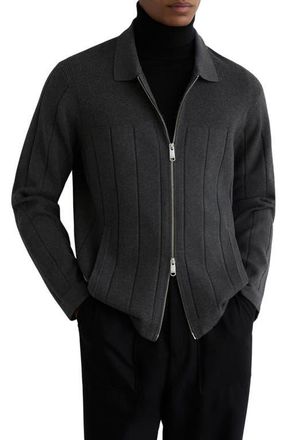 Reiss Cassius Wide Rib Zip Cardigan in Charcoal Melang at Nordstrom, Size Xx-Large