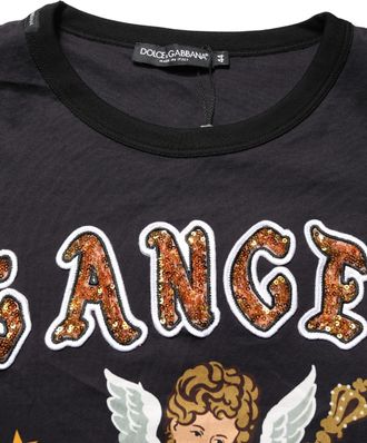 Dolce & Gabbana Mens Black Angel Print Cotton Crew Neck T-Shirt