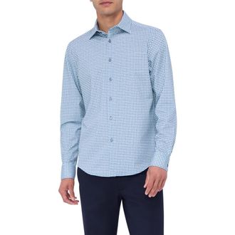Bugatchi James OoohCotton Neat Floral Button-Up Shirt in Menthol at Nordstrom, Size Xxx-Large