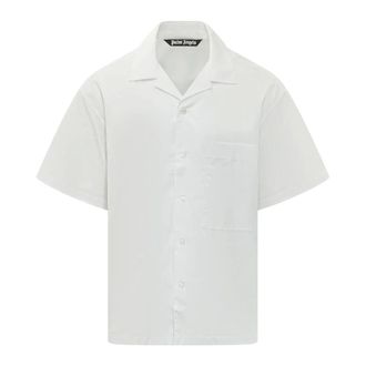 Palm Angels Back Curved Logo Bowling Shirt - male - Palm Angels - Short Sleeve Shirts - White - S - Shirts