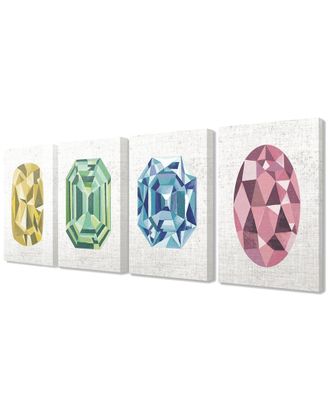 Stupell Industries Green Yellow Blue And Pink Colorful Jewel Illustration Pattern 4Pc Stretched Canvas Art Set