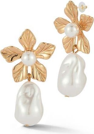 Sphera Milano Faux Pearl Flower Drop Earrings in Gold at Nordstrom Rack