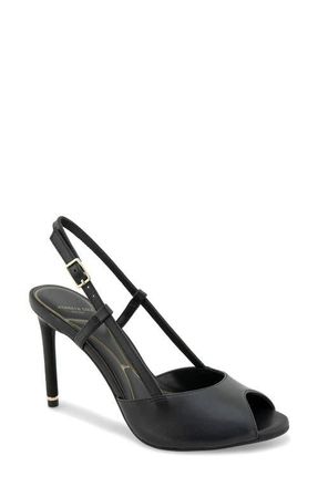Kenneth Cole Londyn Slingback Peep Toe Sandal in Black Leather at Nordstrom, Size 8.5