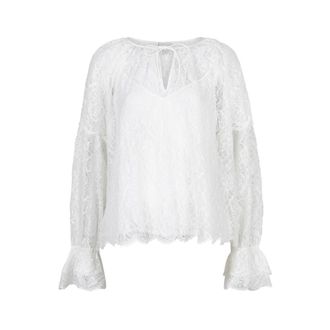 Dante6 Boho gedetailleerde kanten top in Milk White - Dames - Blouses & Shirts - Wit - Maat: XL Leer