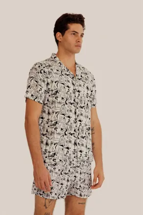 Arrels Barcelona Graphic Print Short Sleeve Shirt In White Vacances 21 X Quentin Monge