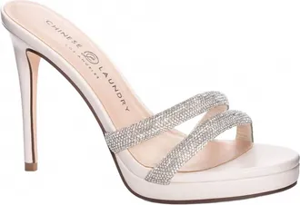 Chinese Laundry Womens Friendly Rhinestone Dress Slide Heels In Ivory Cream