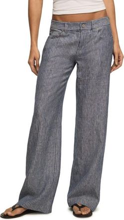 Lucky Brand Stripe Linen Baggy Wide Leg Pants in Navy Stripe at Nordstrom, Size 31 29