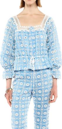 Anna Sui Lattice Lace Embroidery Top in Baby Blue at Nordstrom, Size X-Small