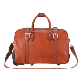 Infinity Leather Genuine Leather Wheeled Holdall Duffle Travel Cabin Bag - Holt in Tan