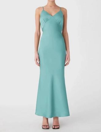 Misha Collection Vida Satin Midi Dress In Juniper Green