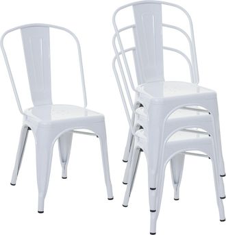 Hhg Hhg - Nunca Usado] Juego De 4 Sillas 791, Silla Bistro Apilable, Metal Dise&ntilde;o Industrial Apilable, Blanco