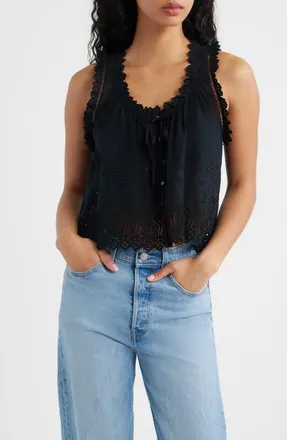 D&ocirc;en Toussine Sleeveless Eyelet Top in Black at Nordstrom, Size X-Large