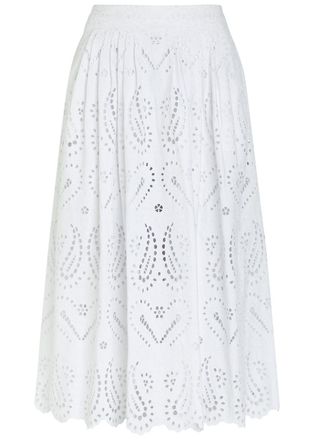 Etro Pleated Embroidered Cotton-blend Midi Skirt - White - 42 (UK10 / S)