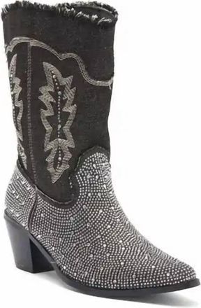 Wild Diva Womens Rhinestone Mid-Calf Cowgirl Boot In Black