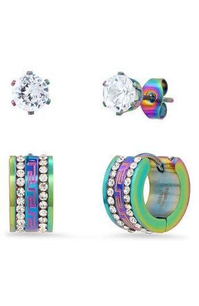 Steeltime HMY JEWELRY Multi Ion Plated Stainless Steel Stud & Huggie Earrings - Set of 2 at Nordstrom Rack
