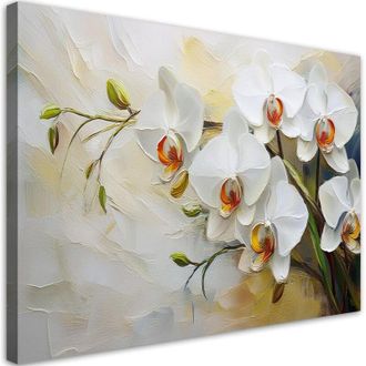 Artgeist Quadro su tela, Fiori dipinti di bianco - 100x70