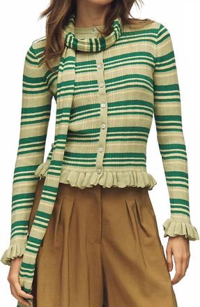 Damson Madder Anelis Cotton Merino Blend Cardigan In Green Stripe