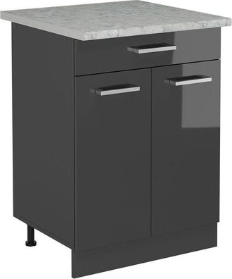 Vicco Mueble Bajo De Cocina R-line, Antracita Alto Brillo, 60 Cm Et M&aacute;rmol