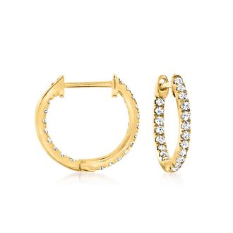 RS Pure by Ross-Simons Diamond Inside-Outside Huggie Hoop Earrings in 14kt Yellow Gold