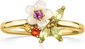 Ross-Simons Mother-Of-Pearl and Multi-Gemstone Flower Ring in 18kt Gold Over Sterling