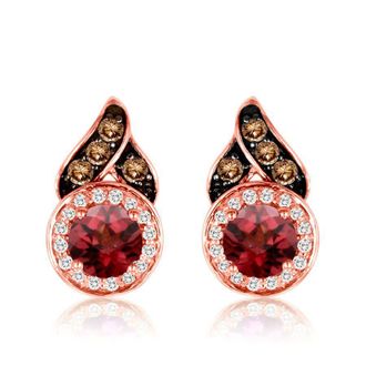 Le Vian Ladies Raspberry Rhodolite Earrings set in 14K Strawberry Gold