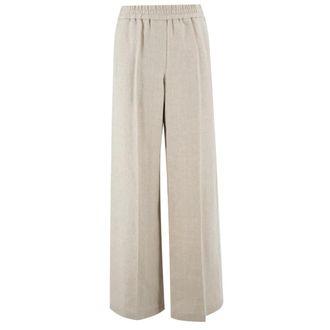 Brunello Cucinelli Wide Trousers, female, Beige, 2XS, Wide-leg Trousers