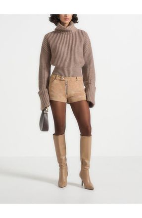 Mani&egrave;re De Voir Fara Suede Mini Shorts in Beige at Nordstrom, Size 12
