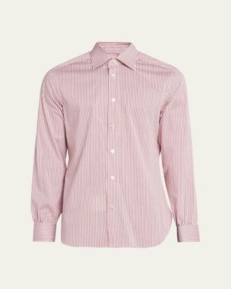 Kiton Mens Cotton-Stretch Multi-Stripe Sport Shirt