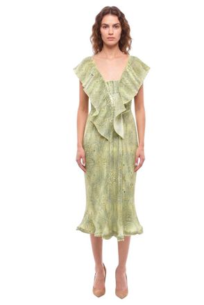 Stella McCartney Green Printed V Neck Midi Dress