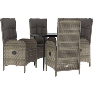 vidaXL Set Comedor Jard&iacute;n 5 Pzas Y Cojines Rat&aacute;n Sint&eacute;tico Negro Gris Vidaxl
