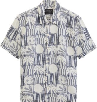 Marc O'Polo Kurzarmhemd MARC OPOLO, Herren, Gr. XXL, N-Gr, multi, waikawa blau, Web, Obermaterial: 100% Leinen, regular fit, Hemden Kurzarmhemd, Leinenhemd regula