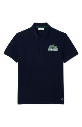 Lacoste Regular Fit Cotton Piqu&eacute; Graphic Polo in Navy Blue at Nordstrom, Size 8