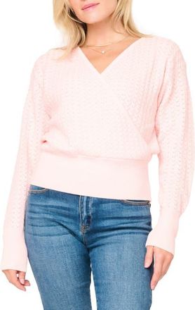 Gibsonlook Surplice V-Neck Cotton Blend Pointelle Sweater in Pink Smoke at Nordstrom, Size Xx-Large